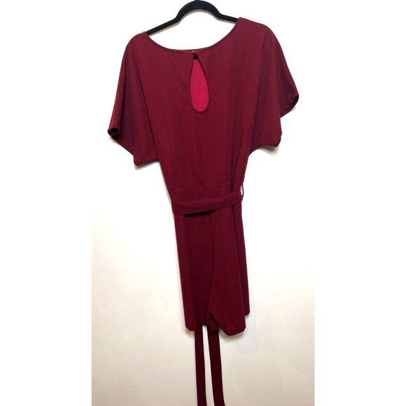 Vetinee Belted Summer Romper Keyhole Back Batwing Sleeve Jumpsuit Maroon Large - Picture 4 of 8
